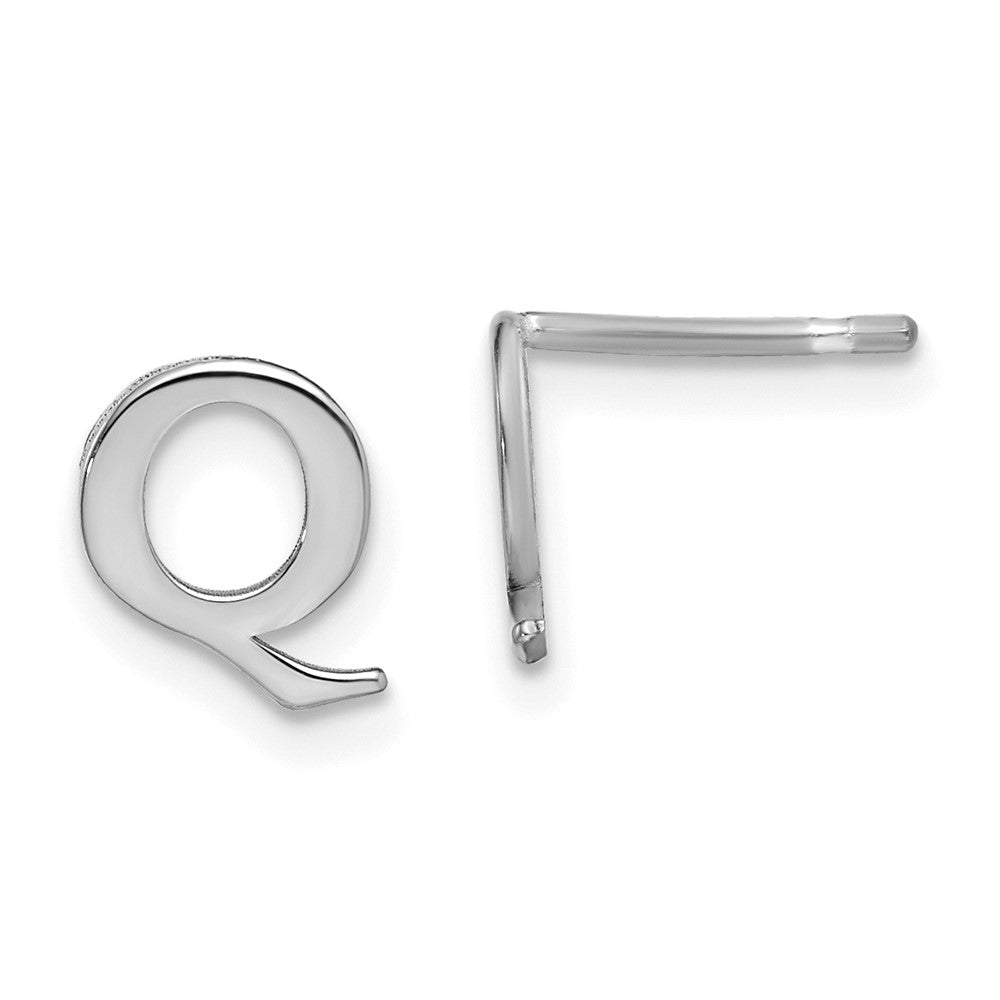 Sterling Silver Rhodium Plated Letter Q Initial Post Earrings