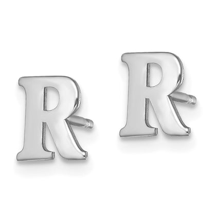 Sterling Silver Rhodium Plated Letter R Initial Post Earrings