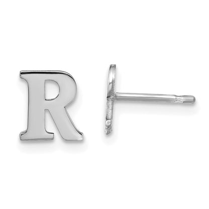 Sterling Silver Rhodium Plated Letter R Initial Post Earrings