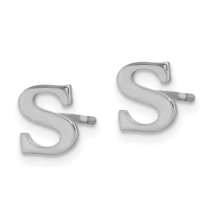 Sterling Silver Rhodium Plated Letter S Initial Post Earrings