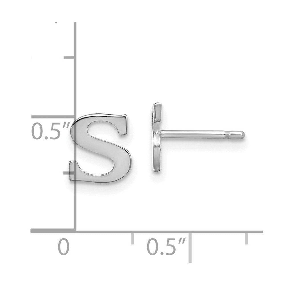 Sterling Silver Rhodium Plated Letter S Initial Post Earrings