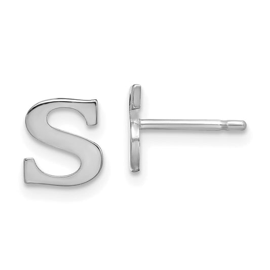 Sterling Silver Rhodium Plated Letter S Initial Post Earrings
