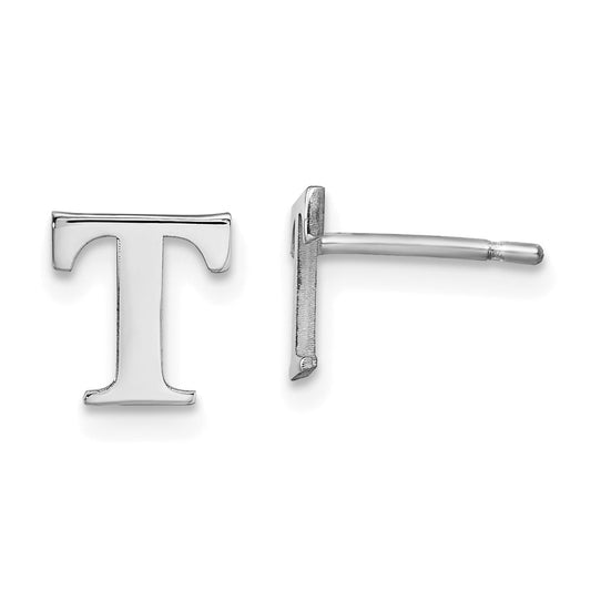 Sterling Silver Rhodium Plated Letter T Initial Post Earrings