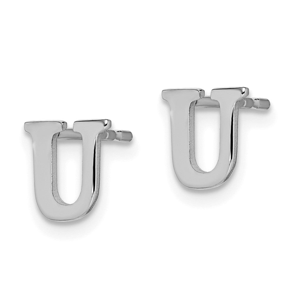 Sterling Silver Rhodium Plated Letter U Initial Post Earrings