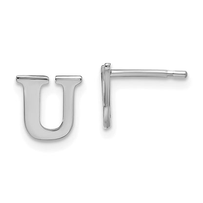 Sterling Silver Rhodium Plated Letter U Initial Post Earrings