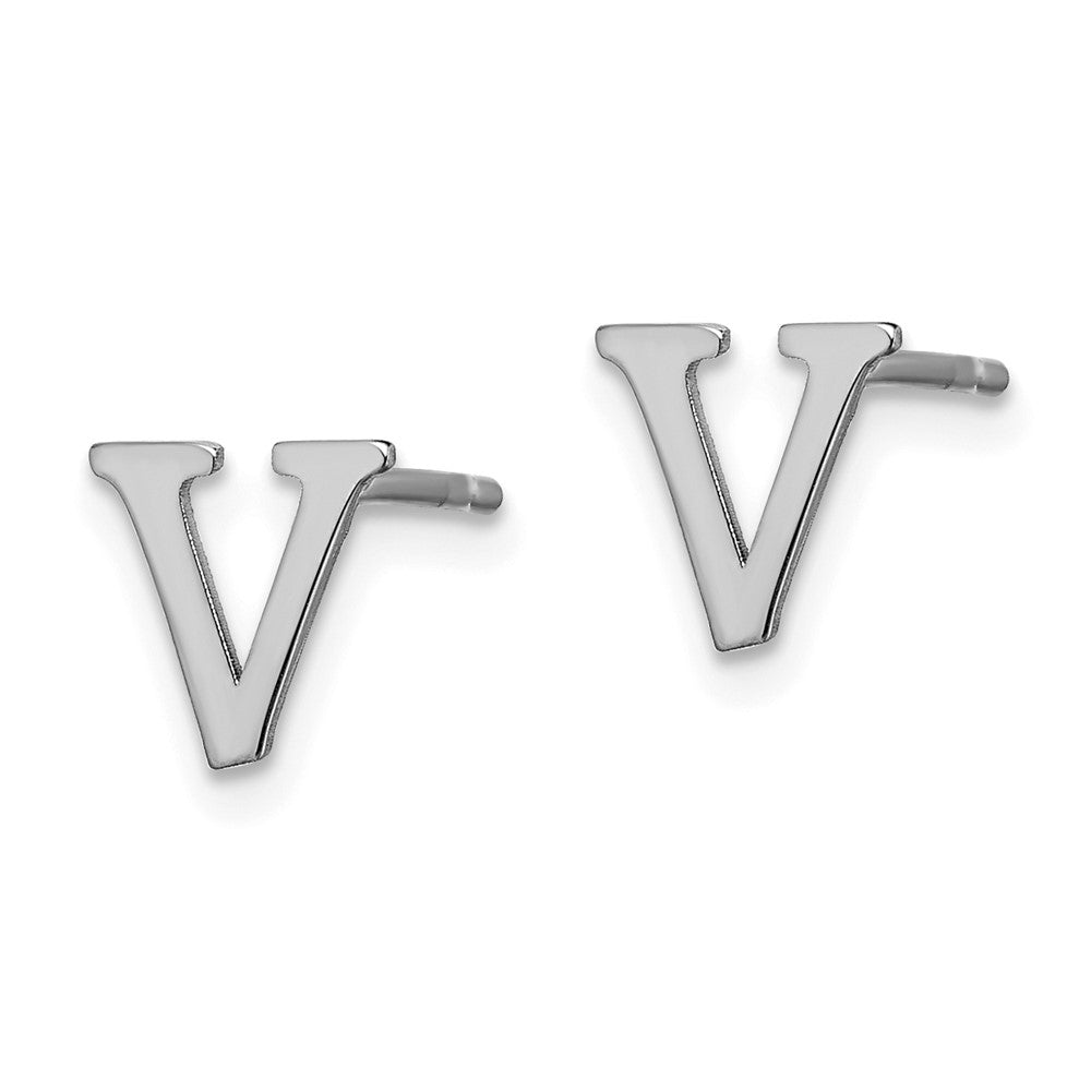 Sterling Silver Rhodium Plated Letter V Initial Post Earrings