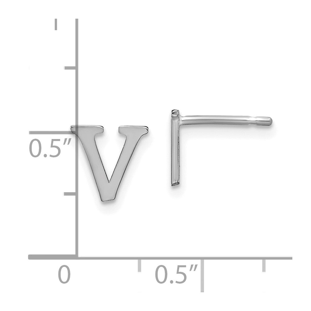 Sterling Silver Rhodium Plated Letter V Initial Post Earrings