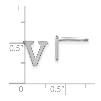 Sterling Silver Rhodium Plated Letter V Initial Post Earrings