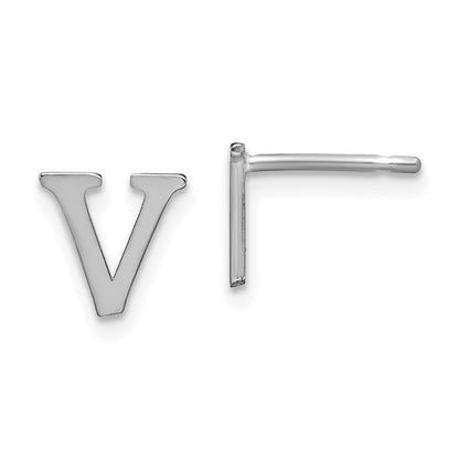 14K White Gold 14Kw Letter V Initial Post Earrings