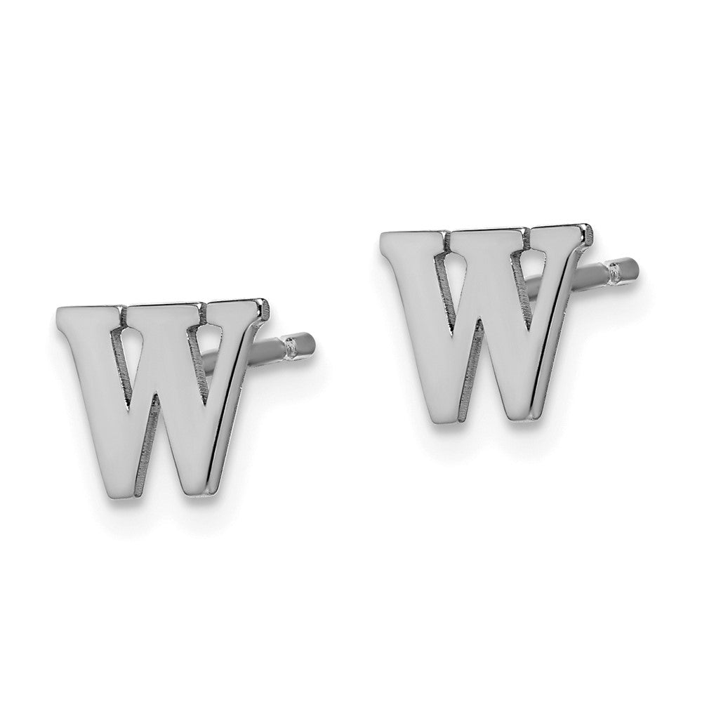 Sterling Silver Rhodium Plated Letter W Initial Post Earrings