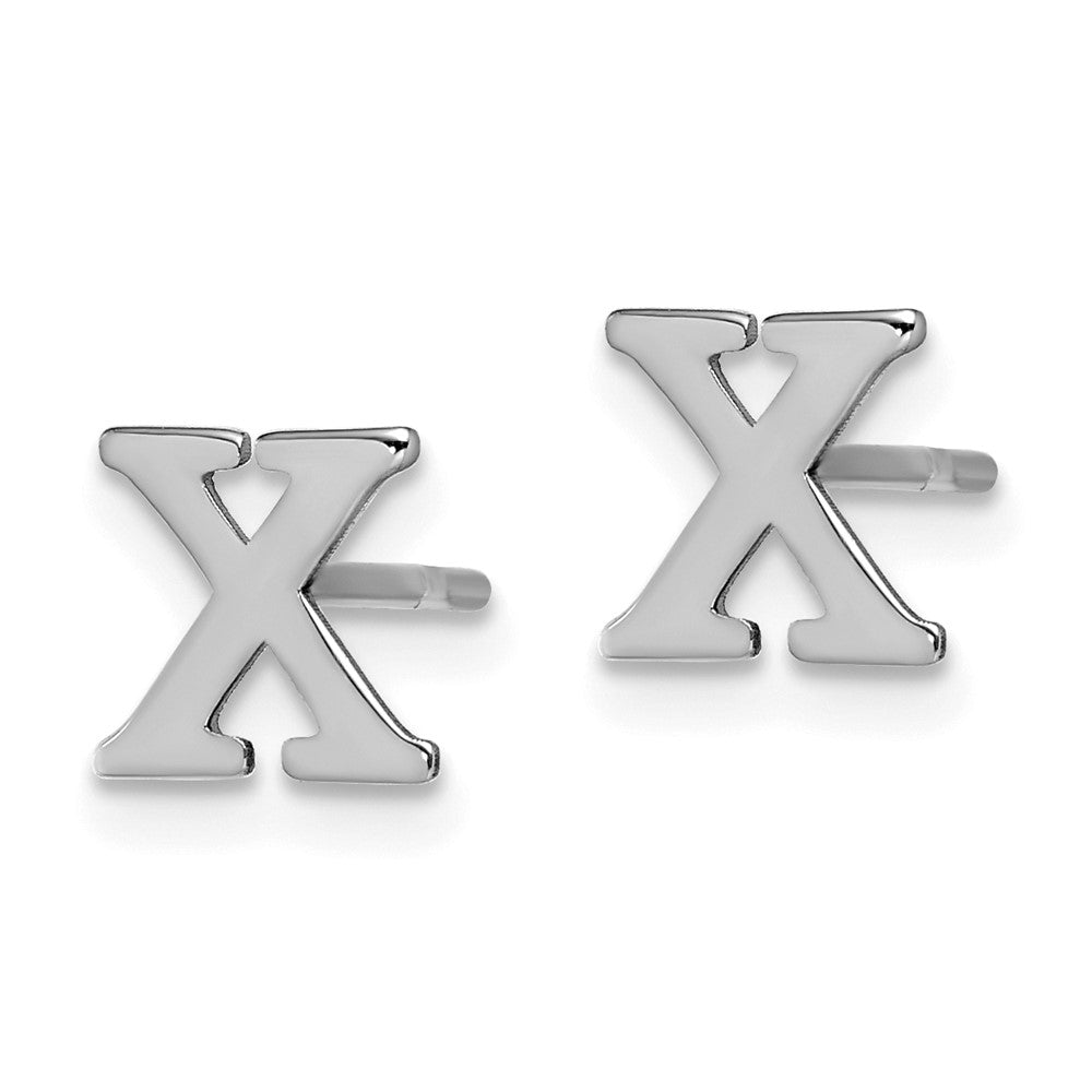 Sterling Silver Rhodium Plated Letter X Initial Post Earrings