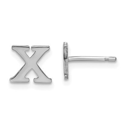 Sterling Silver Rhodium Plated Letter X Initial Post Earrings
