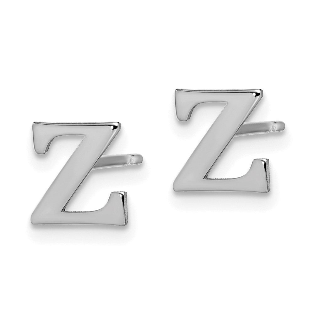 Sterling Silver Rhodium Plated Letter Z Initial Post Earrings