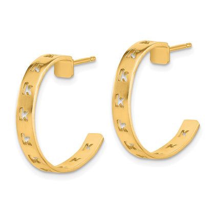 14K Yellow Gold Brushed Initial Post Hoop Earrings