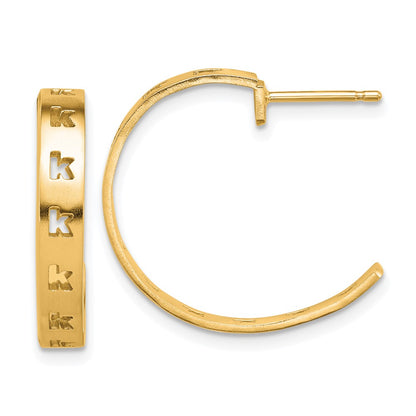 14K Yellow Gold Brushed Initial Post Hoop Earrings