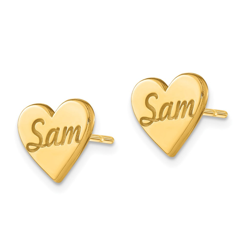 14K Yellow Gold Small Personalized Heart Post Earrings