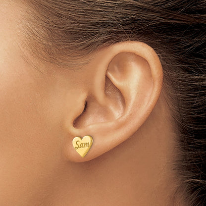 14K Yellow Gold Small Personalized Heart Post Earrings