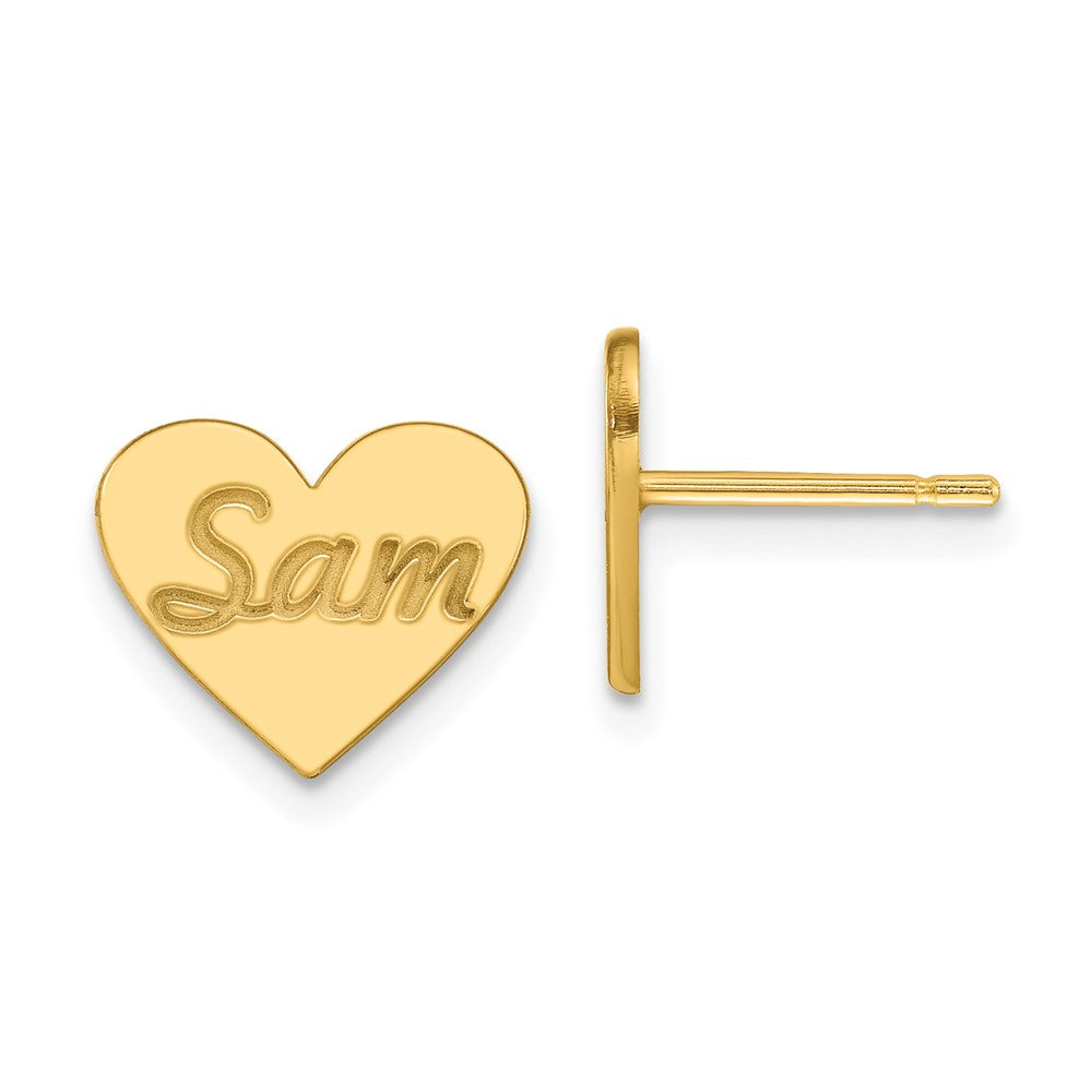 14K Yellow Gold Small Personalized Heart Post Earrings