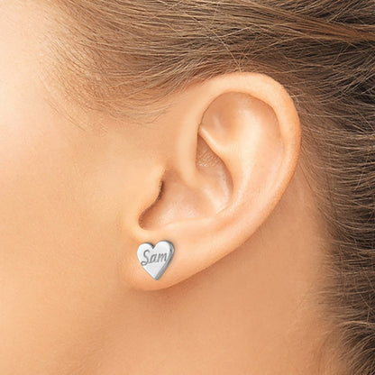 14K White Gold Small Personalized Heart Post Earrings