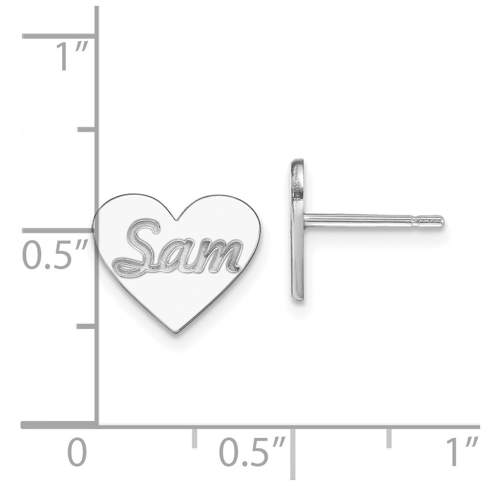 14K White Gold Small Personalized Heart Post Earrings