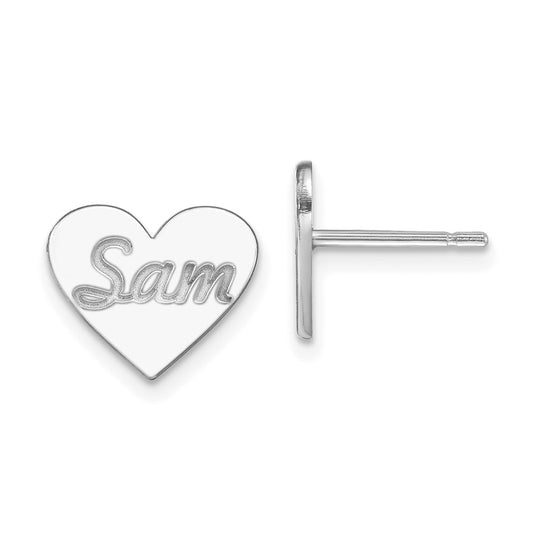 14K White Gold Small Personalized Heart Post Earrings