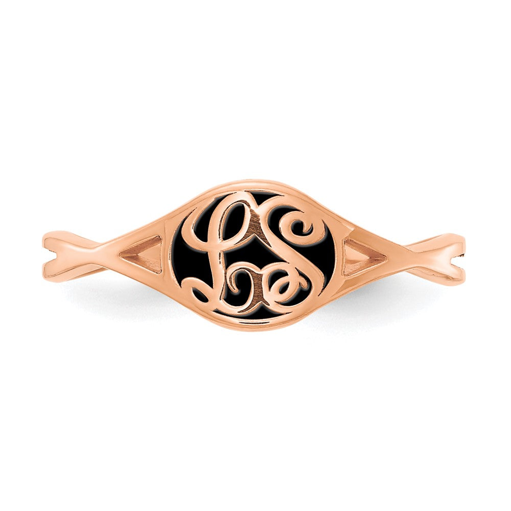 14K Rose Gold Twisted Band With Epoxy Monogram Ring (Size 7 Only)