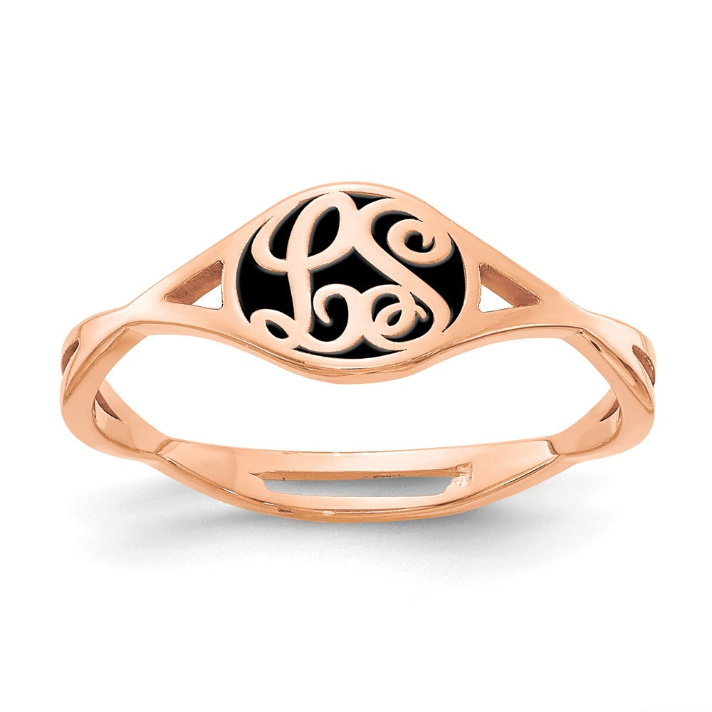 14K Rose Gold Twisted Band With Epoxy Monogram Ring (Size 7 Only)