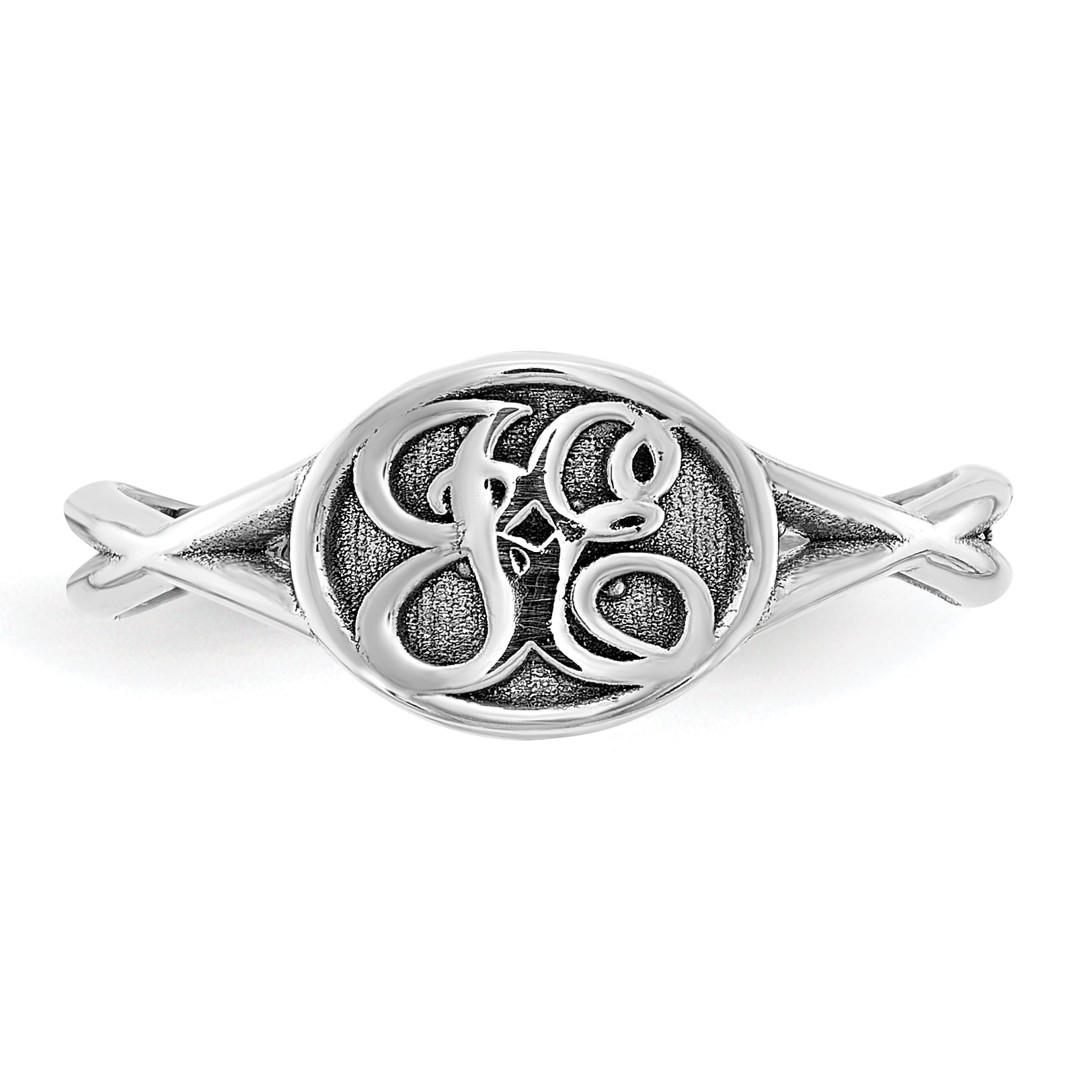 Sterling Silver Rhodium Plated Twisted Band With Epoxy Monogram Ring