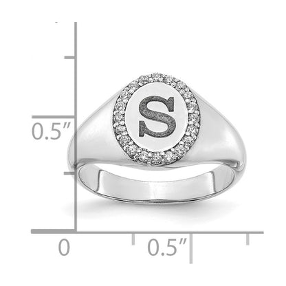 14K White Gold Classic Initial Oval With Diamond Ring