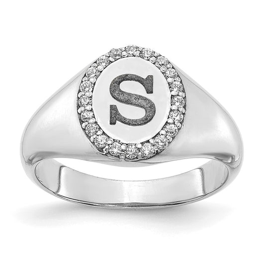 14K White Gold Classic Initial Oval With Diamond Ring