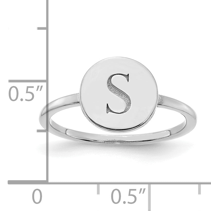 14K White Gold Round Initial Ring