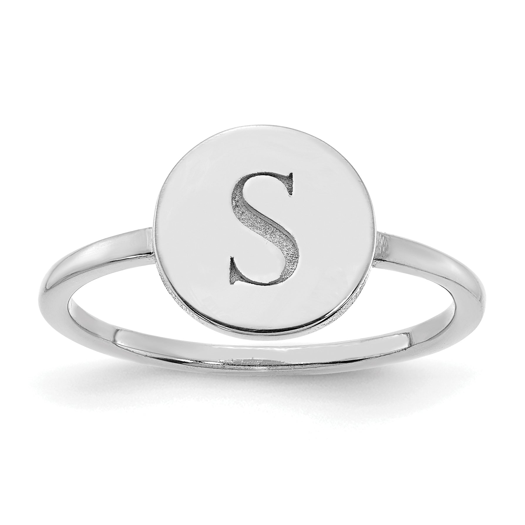 14K White Gold Round Initial Ring