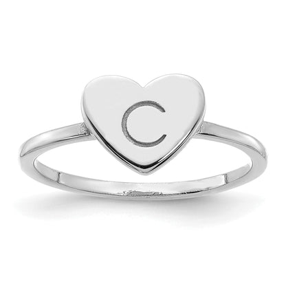 14K White Gold Initial Heart Ring