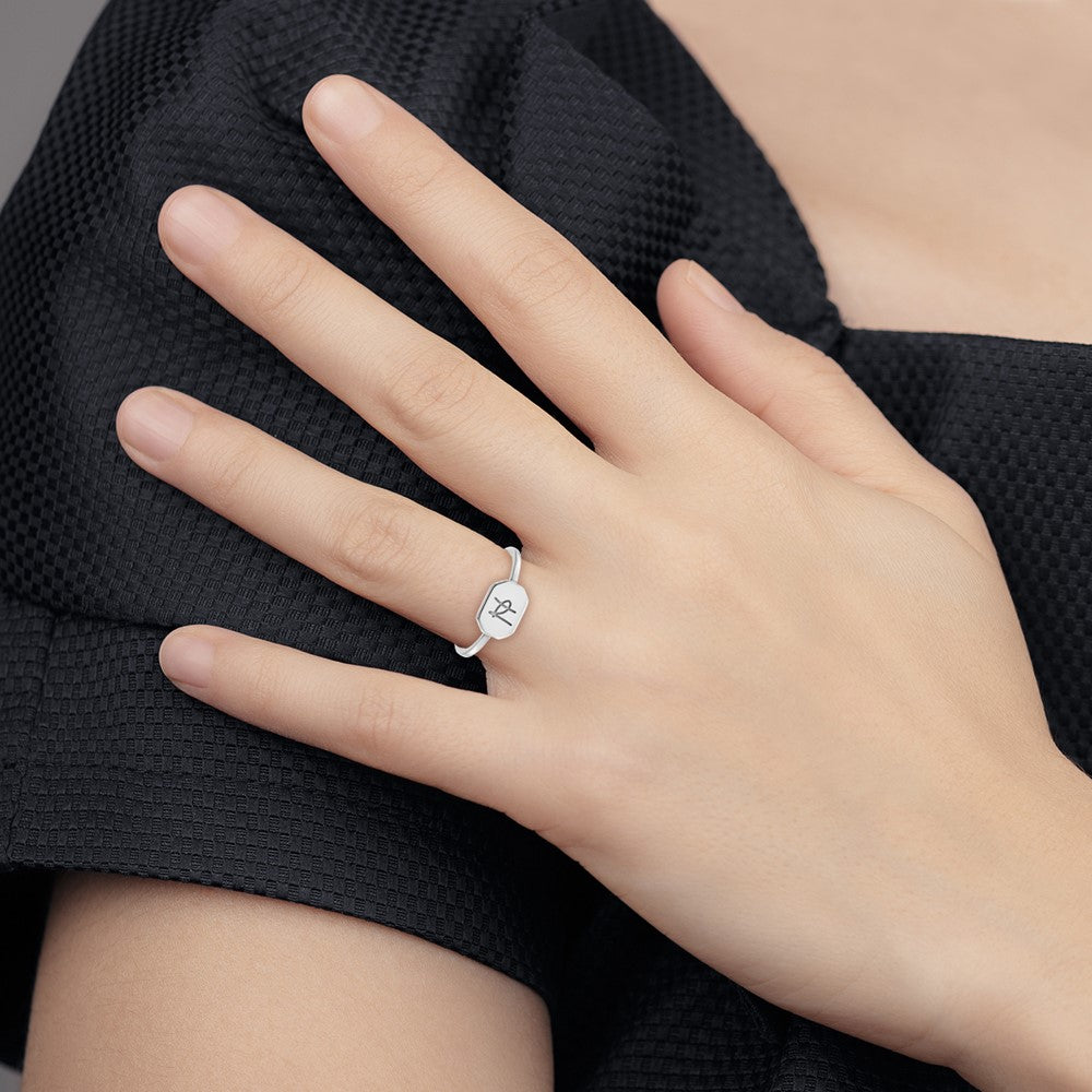 14K White Gold Initial Ring