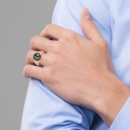 Rose Plated Sterling Silver/Rose With Epoxy Monogram Ring
