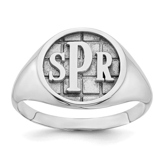 Sterling Silver Silver/Rhod Plated Textured Monogram Signet Ring