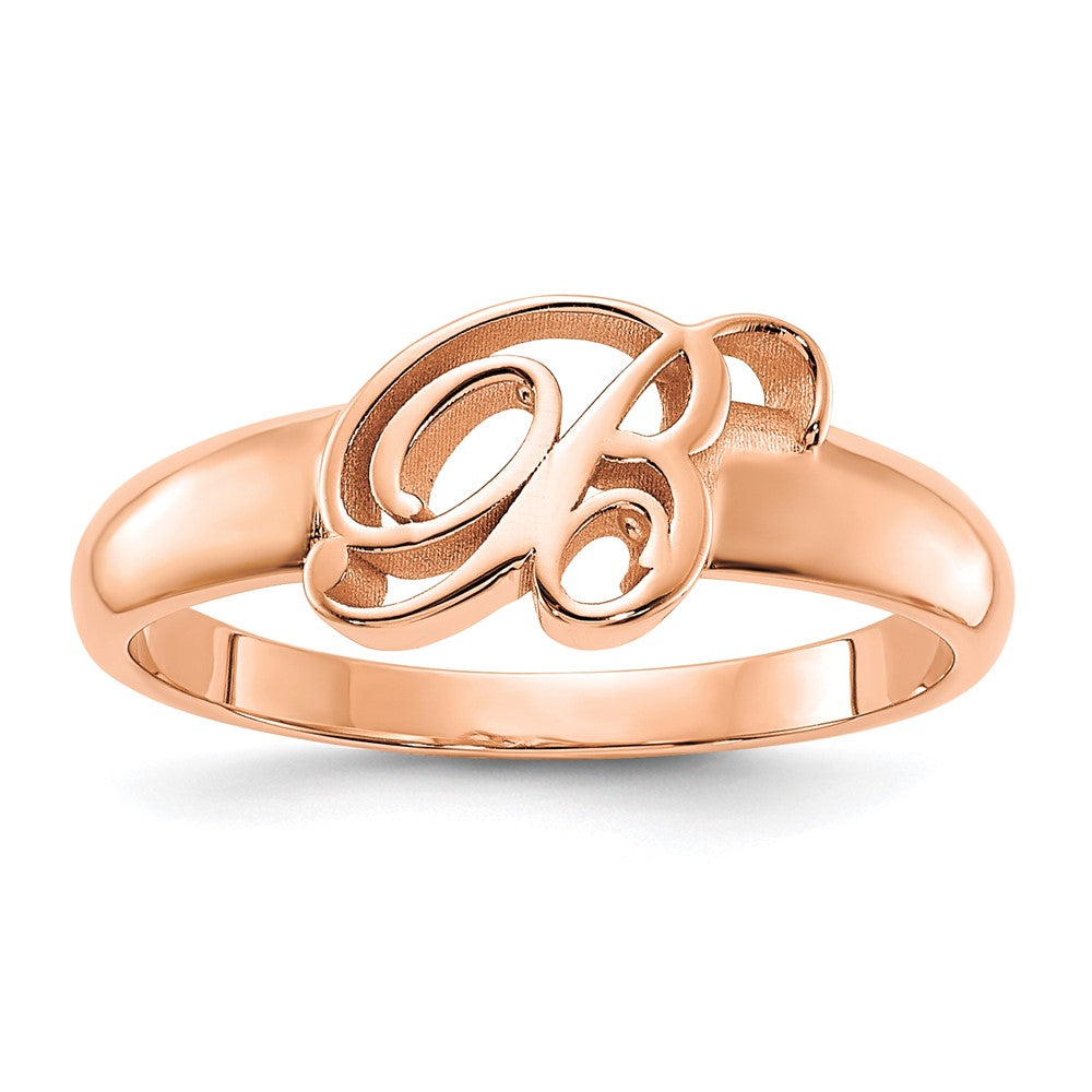Rose Plated Sterling Silver/Rose Script Initial Ring