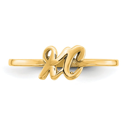 14K Yellow Gold Script Or Block Font Double Initial Ring