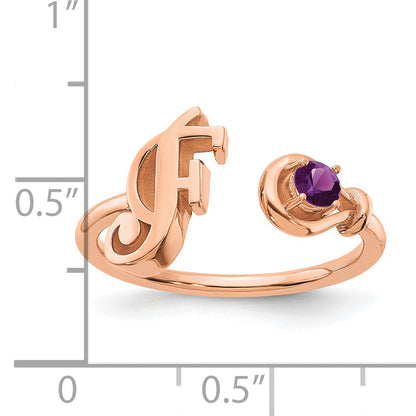 Rose Plated Sterling Silver/Rose Letter F With Birthstone Ring