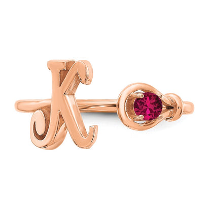 Rose Plated Sterling Silver/Rose Letter K With Birthstone Ring