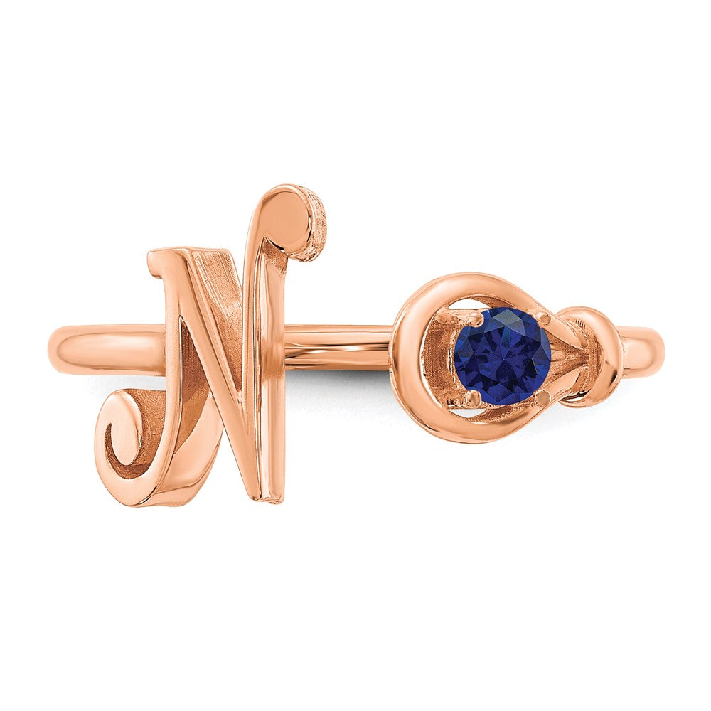 14K Rose Gold Letter N with Birthstone Ring
