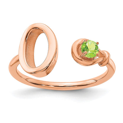Rose Plated Sterling Silver/Rose Letter O With Birthstone Ring