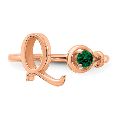 Rose Plated Sterling Silver/Rose Letter Q With Birthstone Ring