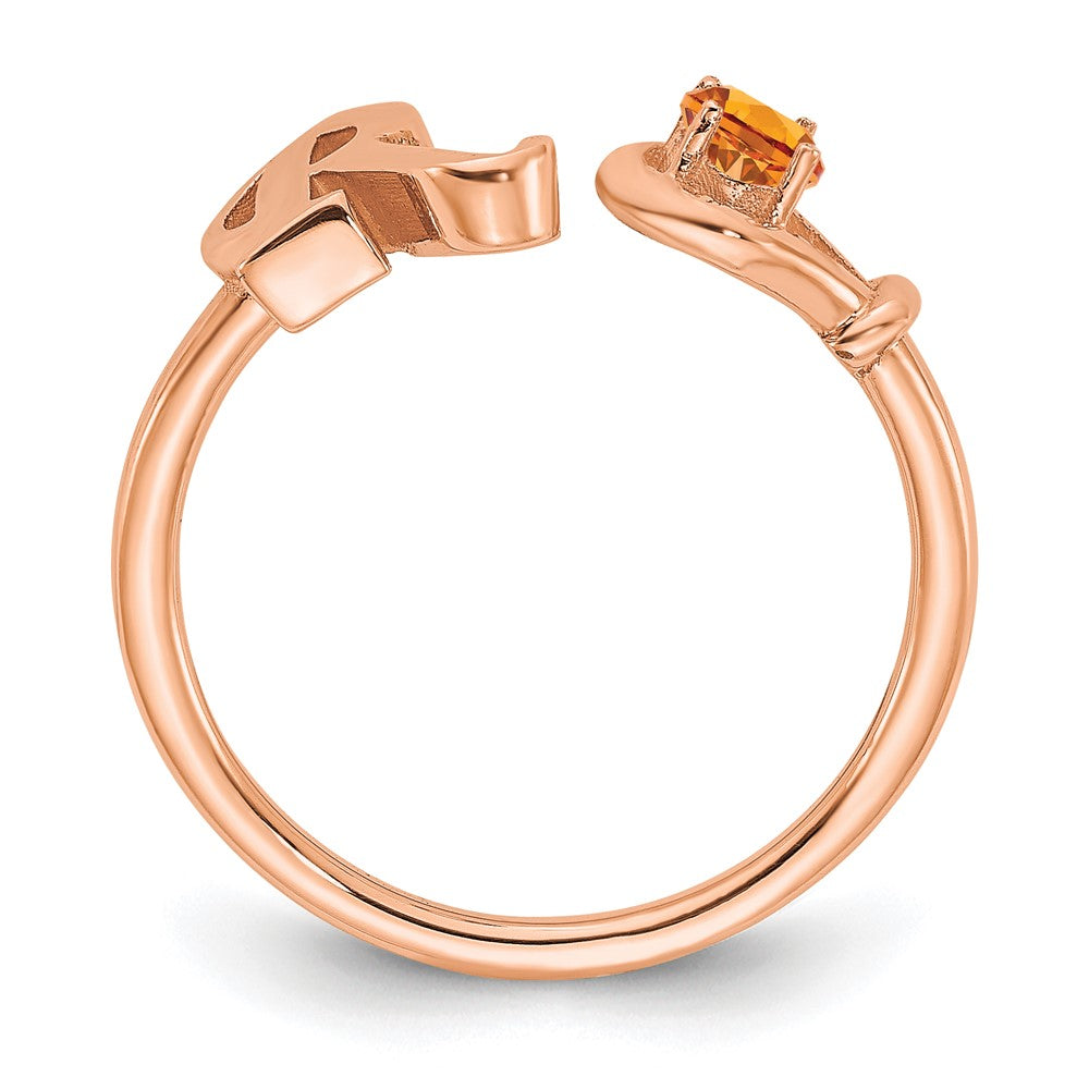 14K Rose Gold Letter R with Birthstone Ring