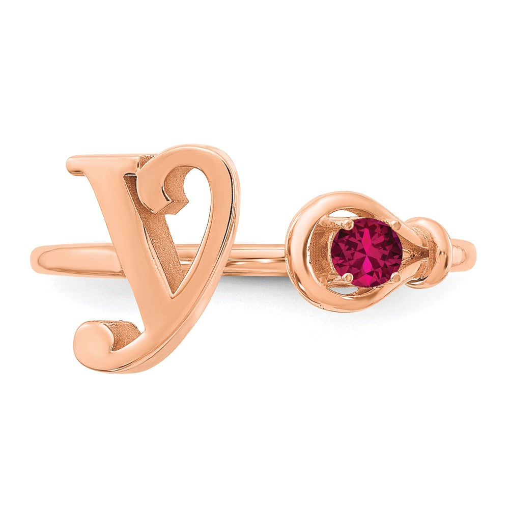 14K Rose Gold Letter Y with Birthstone Ring