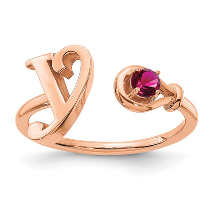 14K Rose Gold Letter Y with Birthstone Ring