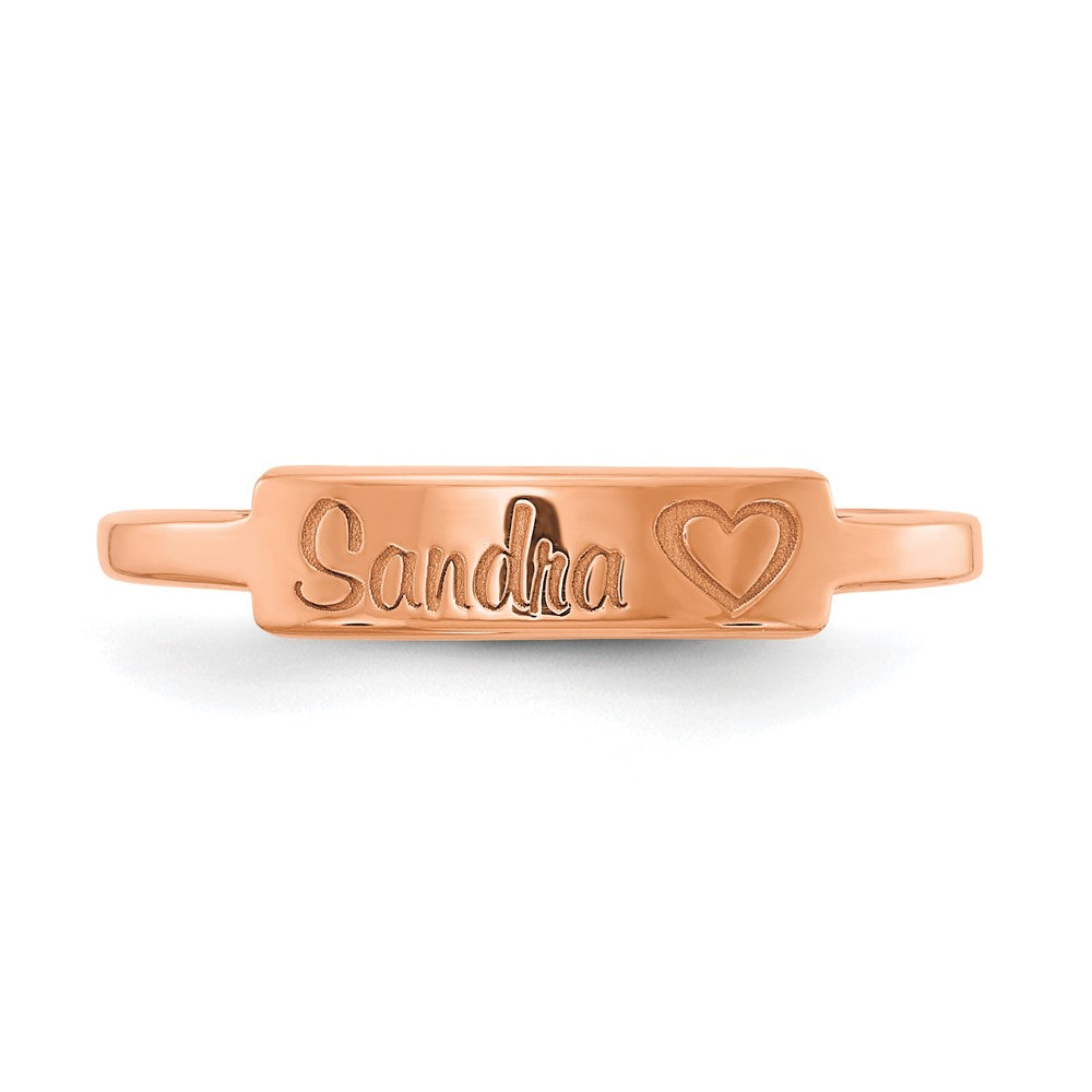 Rose Plated Sterling Silver/Rose Heart And Name Bar Ring (Size 7 Only)