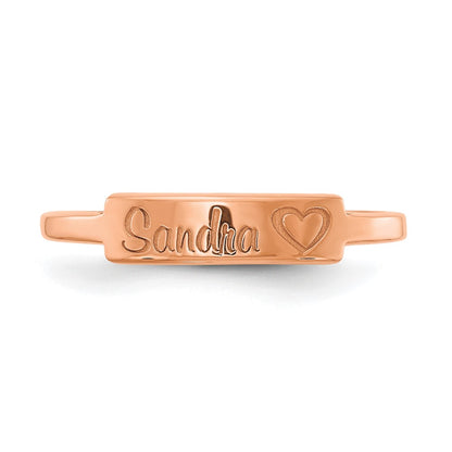 Rose Plated Sterling Silver/Rose Heart And Name Bar Ring (Size 7 Only)