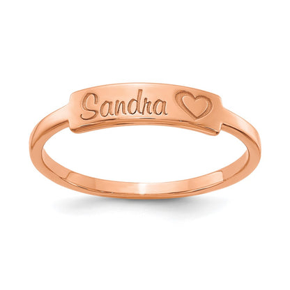 Rose Plated Sterling Silver/Rose Heart And Name Bar Ring (Size 7 Only)