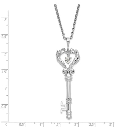 Sterling Silver Ss Key Pendant W/ Traditional Bit Cz